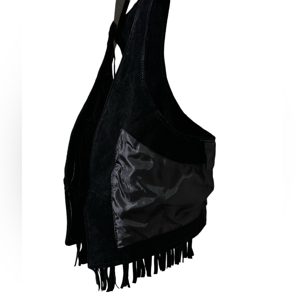 TWENTYONE Vintage Fringe Suede Leather Vest BoHo hippie unisex medium 16 1/2 pit - Picture 8 of 11